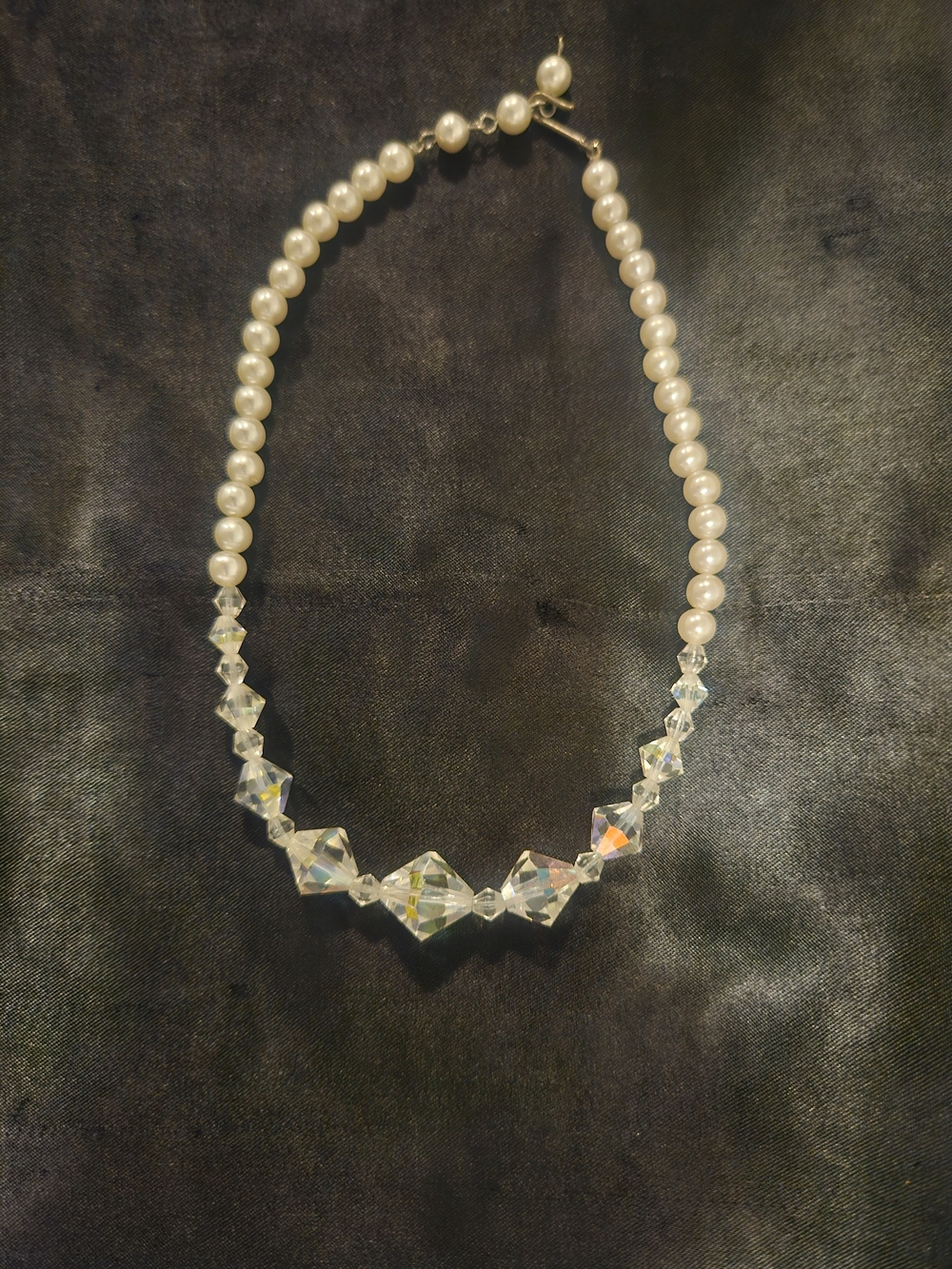 Vintage 1940's Choker Faux Pearls With Aurora Borealis Glass Crystal Beads
